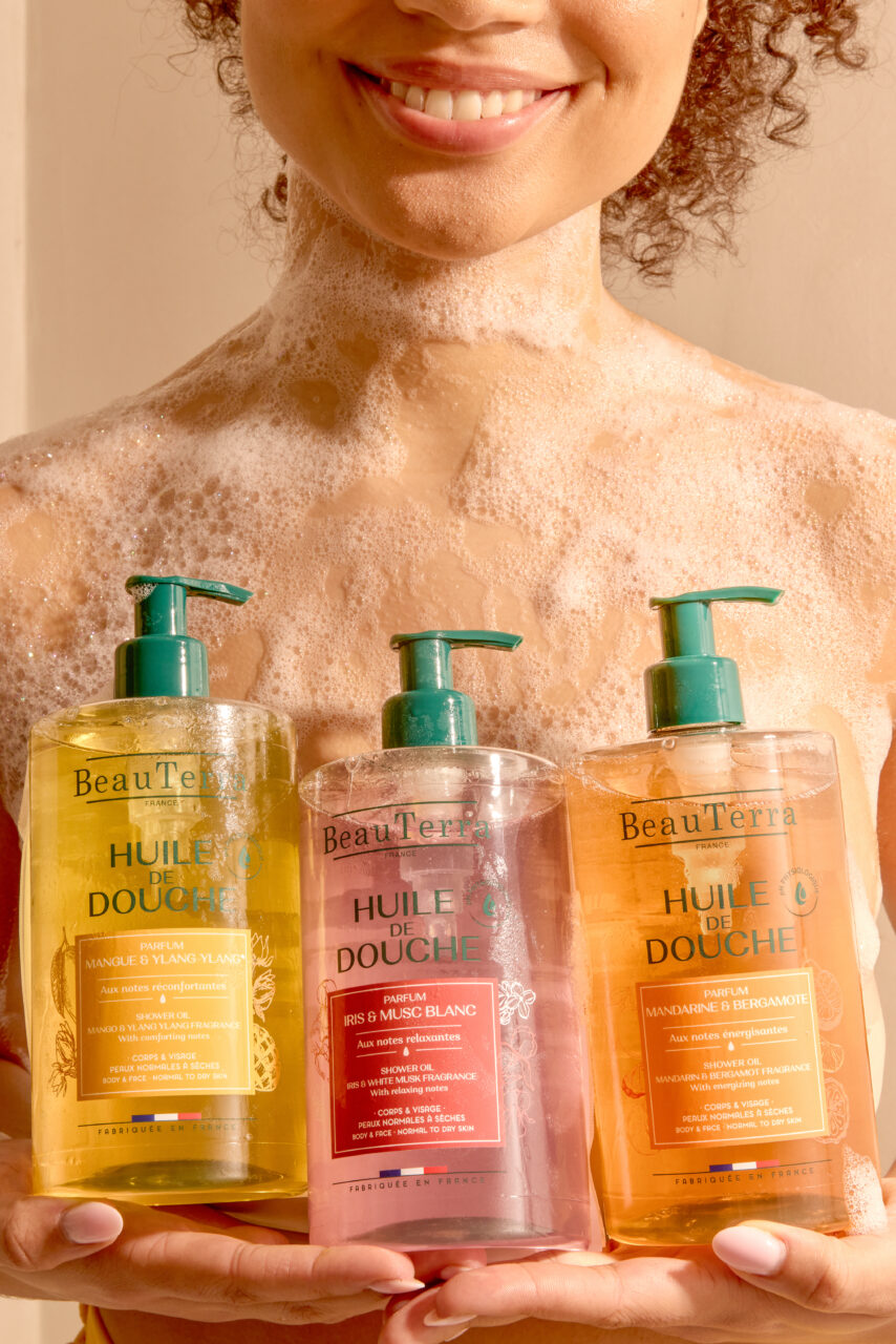 huiles de douche BeauTerra pour peau sèche sous la douche